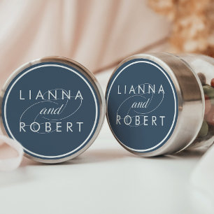 Smoky Blue Personalised Wedding Classic Round Sticker