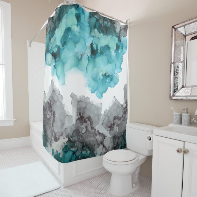smoky, blue, teal, gray, black, shower curtain (In Situ)