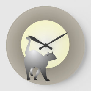 Smoky Cat and Moon Design Wall Clock. Large Clock
