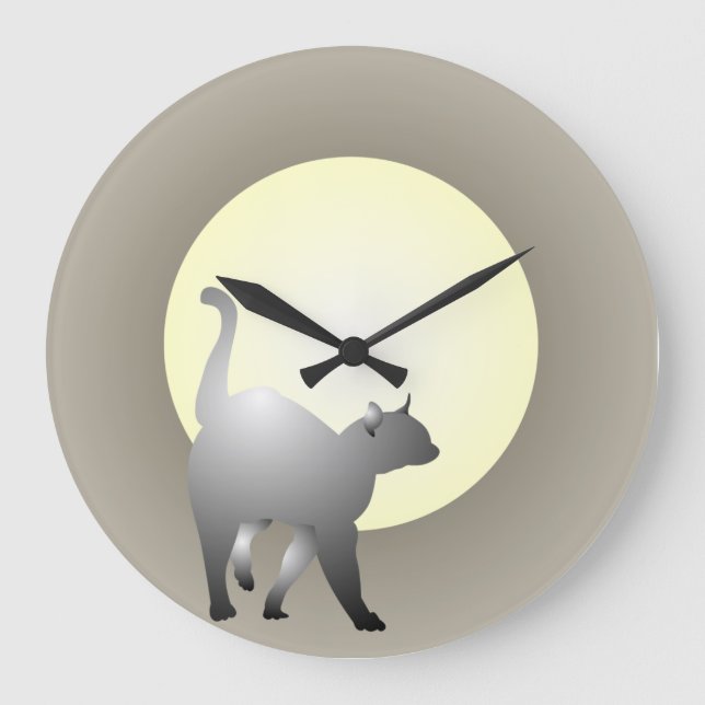 Smoky Cat and Moon Design Wall Clock. Large Clock (Front)