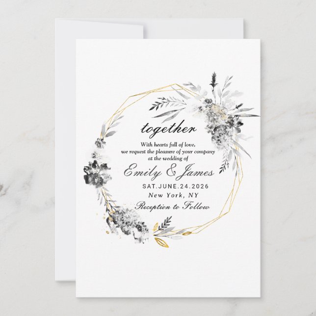 Smoky Frame gold chic wedding Invitation (Front)