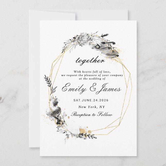 Smoky Frame gold chic wedding Invitation (Front)