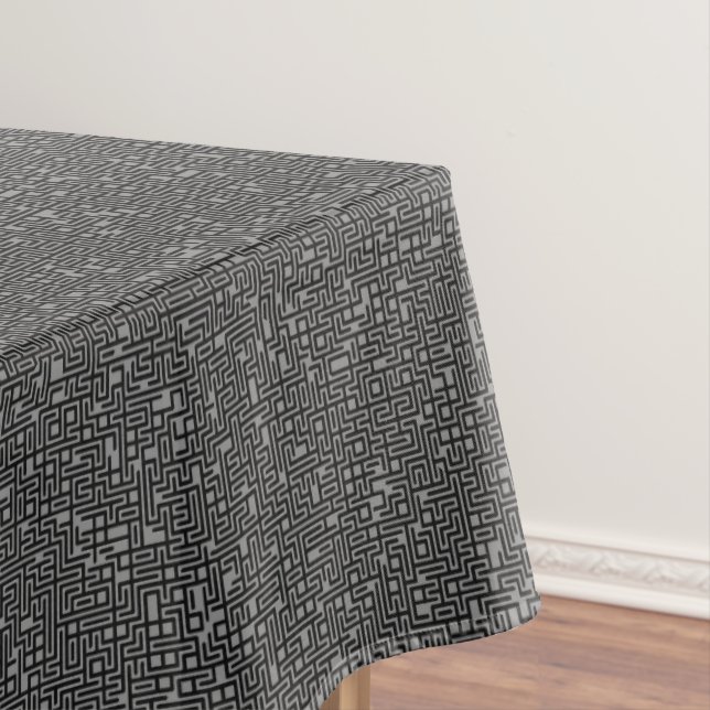 Smoky Grey Block Maze Abstract Pathway Art Tablecloth (In Situ)