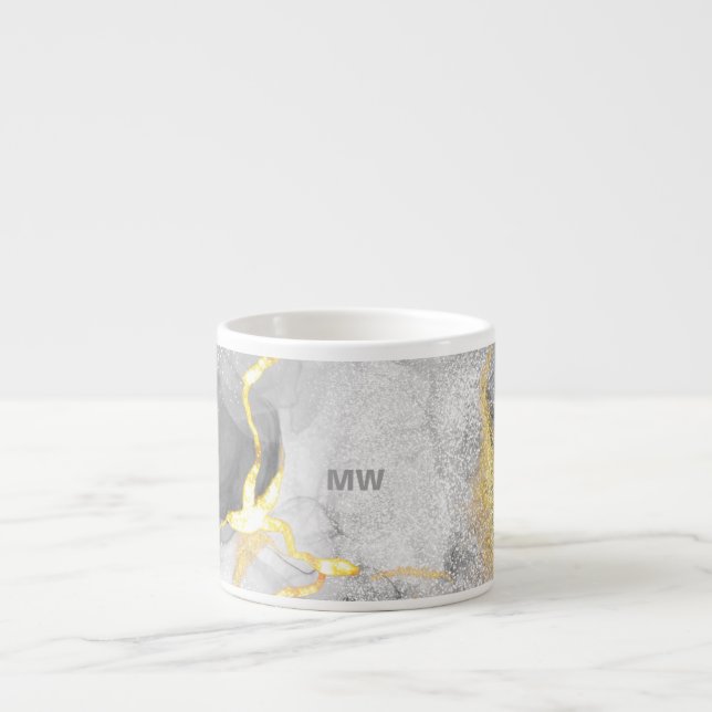 Smoky Grey & Gold Watercolor Espresso Mug  (Front)
