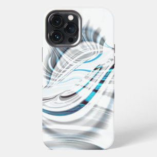 Smoky grey ripples and blue chrome curves on white iPhone 13 pro max case