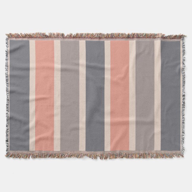 Smoky Grey Stripes with Coral Accent Throw Blanket (Front)