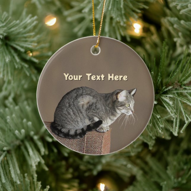 Smoky Grey Tabby Cat Ceramic Tree Decoration (Tree)
