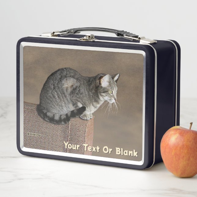 Smoky Grey Tabby Cat Metal Lunch Box (In Situ)