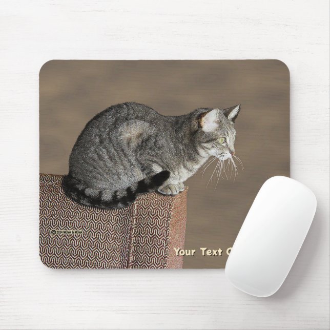 Smoky Grey Tabby Cat Mouse Mat (With Mouse)