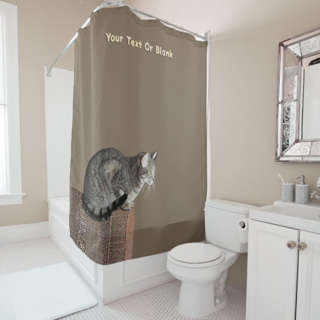 Smoky Grey Tabby Cat Shower Curtain (In Situ)