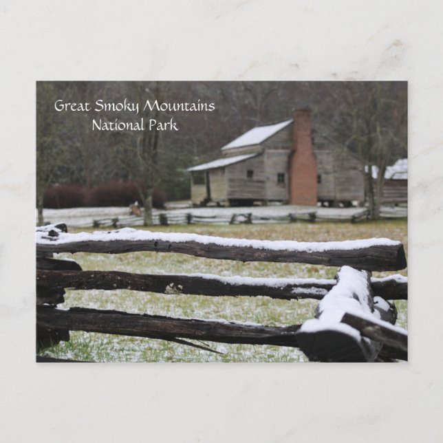 Smoky Mountain Cades Cove Snow Holiday Postcard (Front)