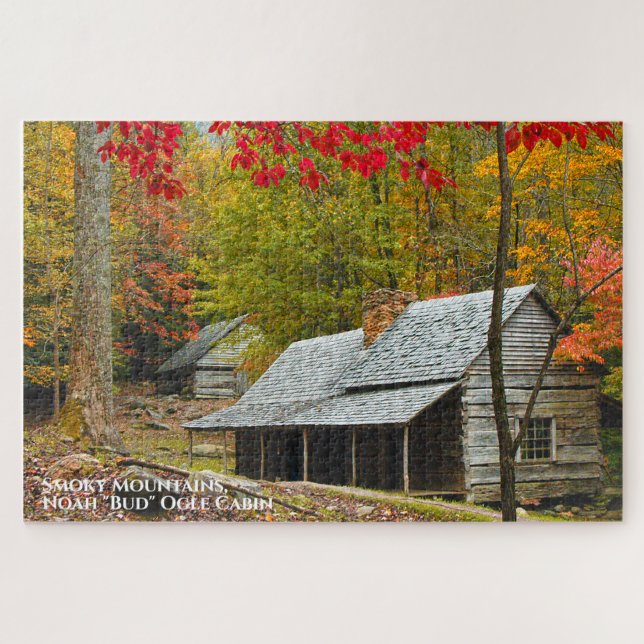 Smoky Mountains Noah "Bud" Ogle Cabin GSMNP Photo Jigsaw Puzzle (Horizontal)
