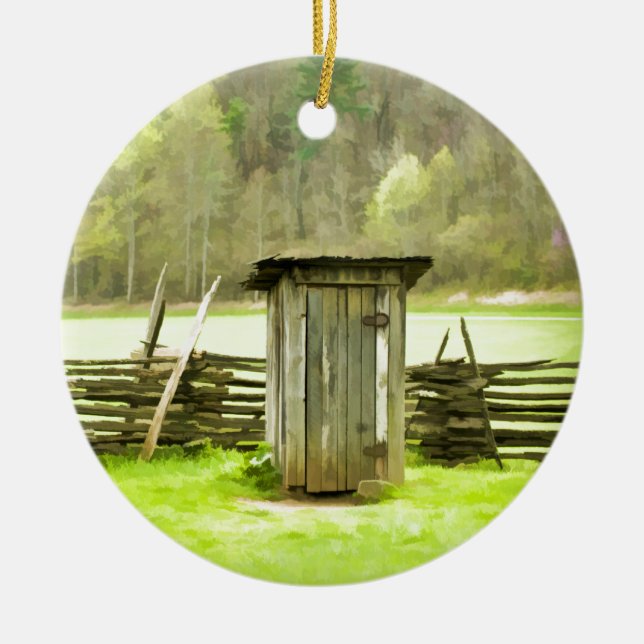 Smoky Mountains Outhouse Ceramic Tree Decoration (Front)