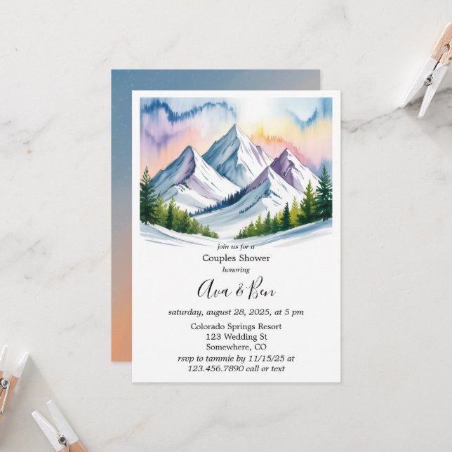 Smoky Mountains Winter Couples Shower Invitation (Front/Back In Situ)