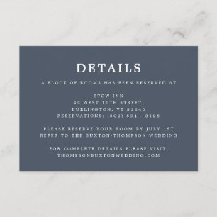 Smoky Navy Blue Simple Wedding Details Information Enclosure Card