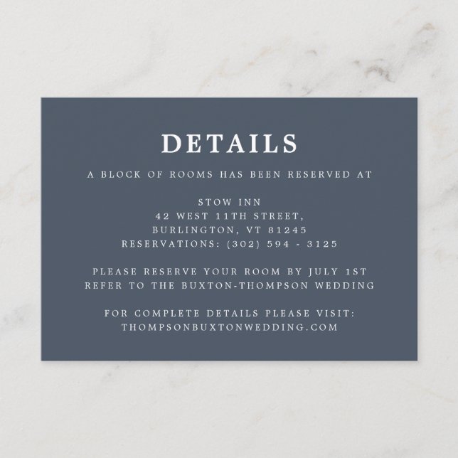 Smoky Navy Blue Simple Wedding Details Information Enclosure Card (Front)
