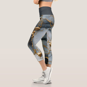 Smoky Onyx Marble with Golden Veins Capri Leggings