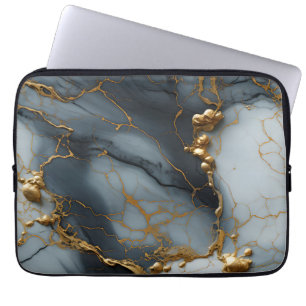 Smoky Onyx Marble with Golden Veins Laptop Sleeve