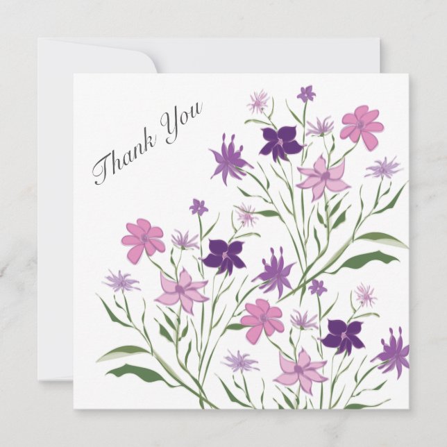 Smoky Pink Flowers Thank You Invitation (Front)