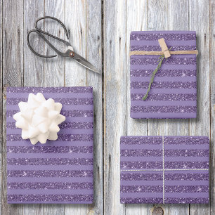Smoky Plum Glitter Style Horizontal Stripes Wrapping Paper Sheet