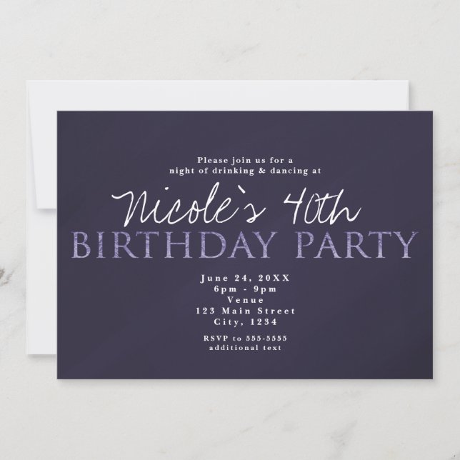 Smoky Plum Grey Modern BIRTHDAY PARTY Invitations (Front)