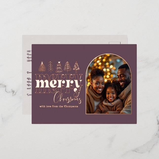 Smoky Plum & Oyster Grey Christmas Photo Foil Holiday Postcard (Front/Back)