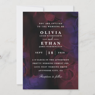 smoky red and blue wedding invitations