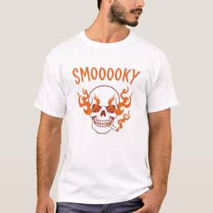 Smoky Skull Flames Retro Line Art Edgy T-Shirt