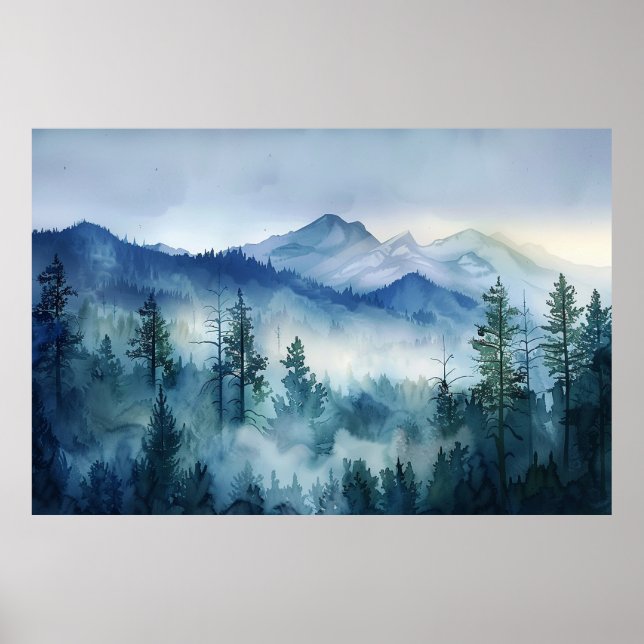Smoky Sleeping Ute Mountain watercolor paintings Poster (Front)