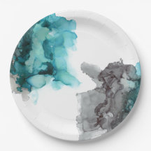 smoky teal and gray alcohol ink paper plates