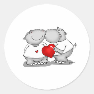 Smooch - Hippo Kiss Valentine's Day Classic Round Sticker