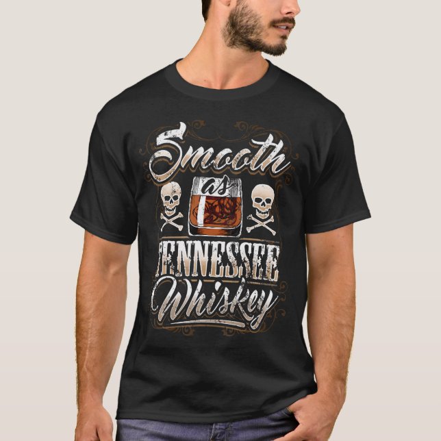 Smooth As Tennessee Whiskey Glass Men Skull Grunge T-Shirt (Front)