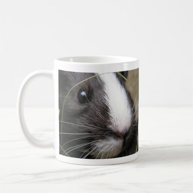 Smooth, Black and White, Shorthair Guinea Pig Face Coffee Mug (Left)