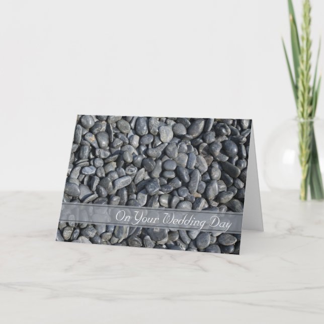 Smooth Black Pebbles Blended Family Wedding Card (Front)