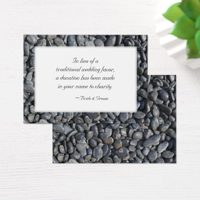 Smooth Black Pebbles Wedding Charity Favour Card (Desk)