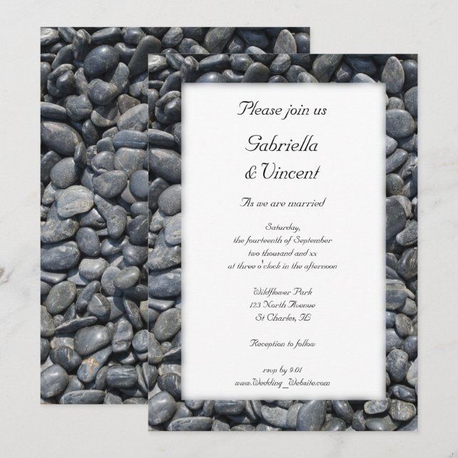 Smooth Black Pebbles Wedding Invitation (Front/Back)