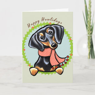 Smooth Black Tan Dachshund Happy Howlidays Holiday Card