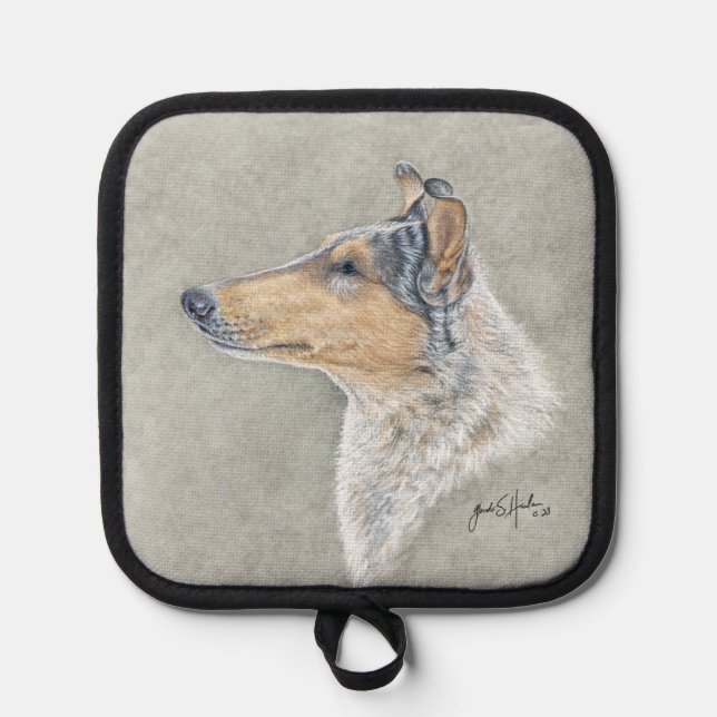 Smooth Blue Merle Collie Pot Holder (Front)
