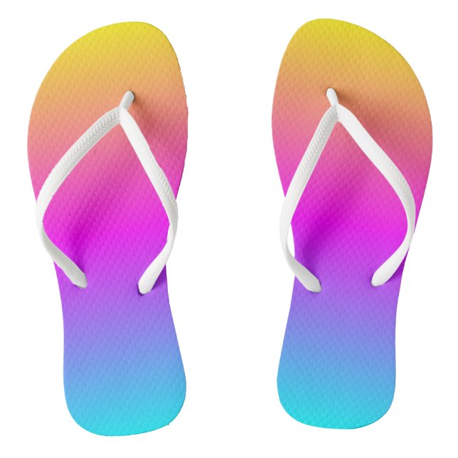 Smooth Cheerful Gradient Colours Yellow Pink Blue Flip Flops (Footbed)