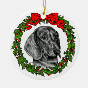 Smooth Coat Dachshund Art by Glenda S. Harlan Ceramic Tree Decoration