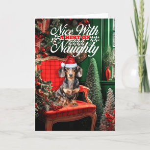 Smooth Coat Dachshund Christmas Dog Naughty Nice Holiday Card