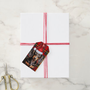 Smooth Coat Dachshund Dog Red Plaid Christmas Gift Tags