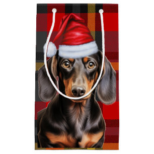 Smooth Coat Dachshund Red Christmas Plaid Small Gift Bag
