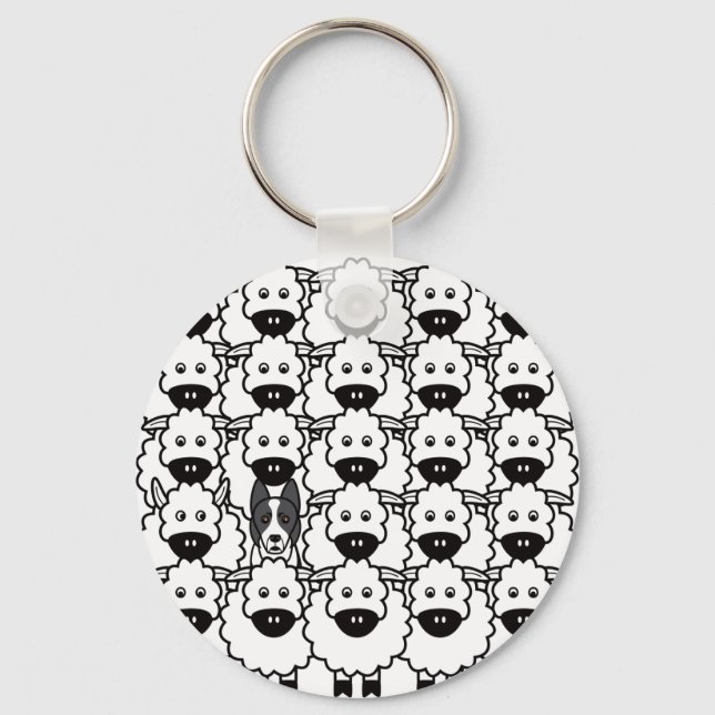 Smooth-Coated Border Collie in the Sheep Key Ring (Front)