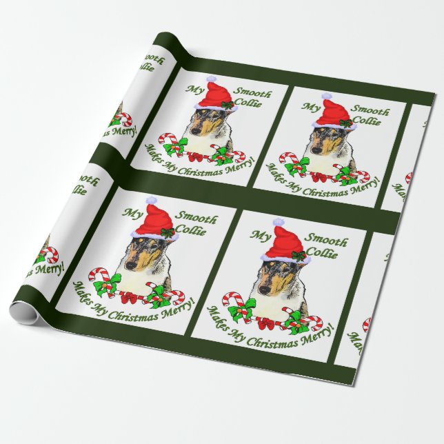 Smooth Collie Christmas Merry Wrapping Paper (Unrolled)