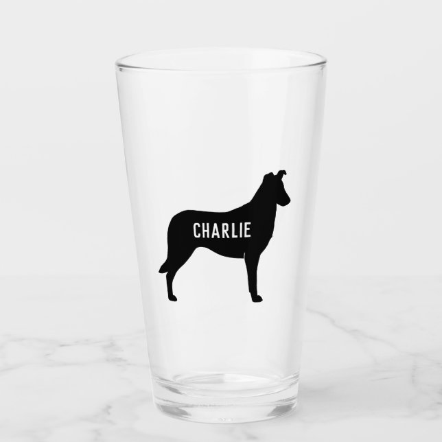 Smooth Collie Dog Silhouette Personalised Glass (Front)