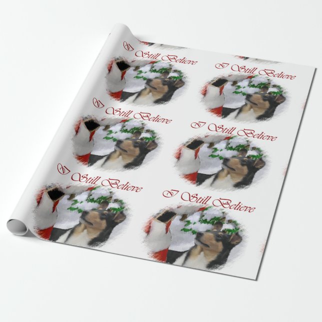 Smooth Collie Meets Santa Christmas Wrapping Paper (Unrolled)