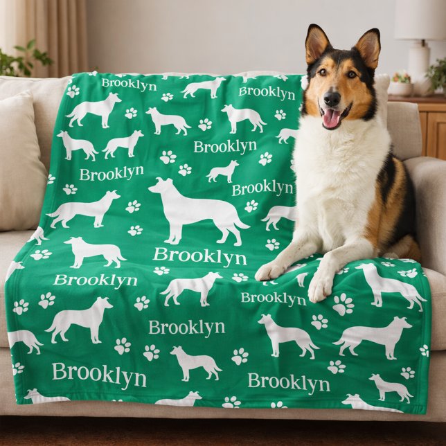 Smooth Collie Personalized Dog Blanket (Collie - smooth hair personalized blanket with collie name and favorite color. Green shown here.)