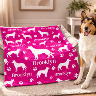 Smooth Collie Personalized Dog Blanket Bright Pink