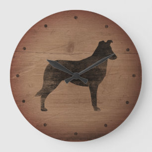 Smooth Collie Silhouette Rustic Style Large Clock